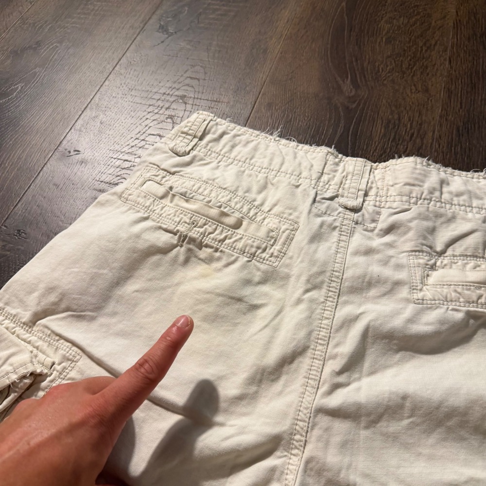 Vintage American Eagle Cargo Shorts Mens 33 Cream AE-3 Y2K Frayed Heavy Cotton - Picture 8 of 8